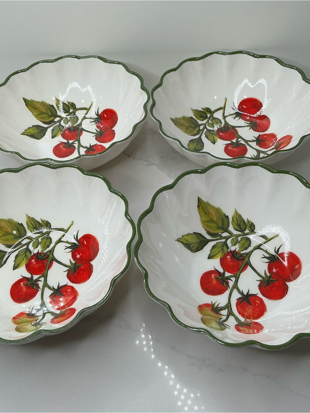 4 House & Garden Melamine Bowls Tomatoes on Vine 7" Tuscany Indoor/Outdoor New